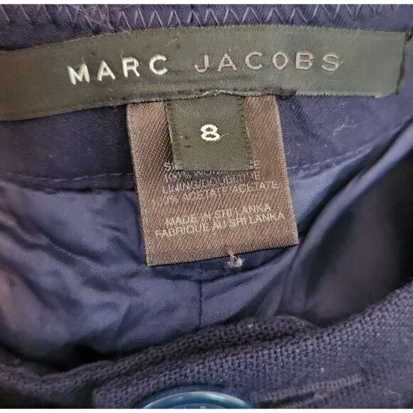 Marc Jacobs Navy Blue 100% Wool Wide Leg Dress Pant Trousers Lined Size 8 - Picture 8 of 10